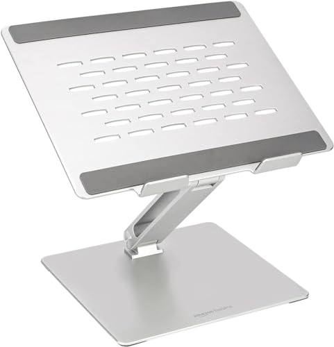 Amazon Basics - Verstellbarer ergonomischer Laptopständer mit Wärmeabzug, stufenlose Höhen- und Winkelverstellung, ideal für einen Laptop bis 43,9 cm (17,3 Zoll), 27.9 x 23 x 5.6 cm, Silber